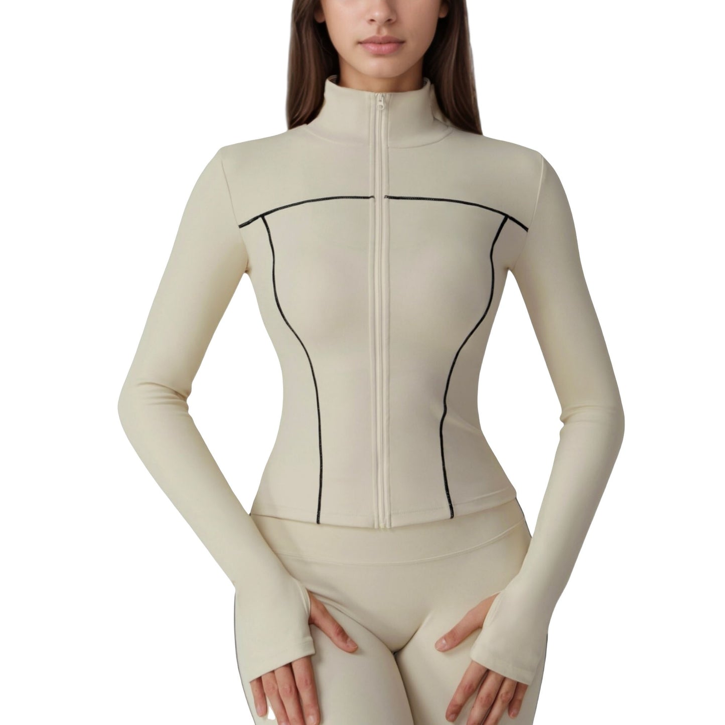 Anna-Kaci Active Women's Fitted Zip-Up Activewear Jacket with High Collar Long Sleeves and Contour Seaming