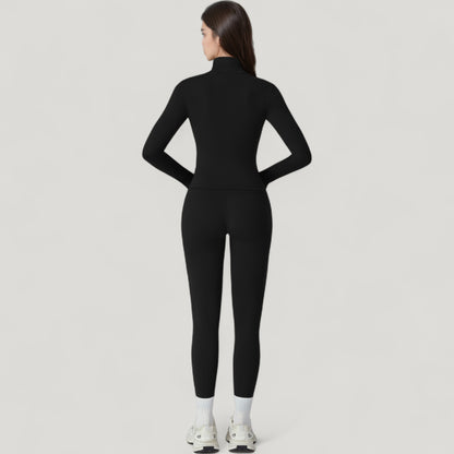 Anna-Kaci Active Women's Fitted Zip-Up Activewear Jacket with High Collar Long Sleeves and Contour Seaming