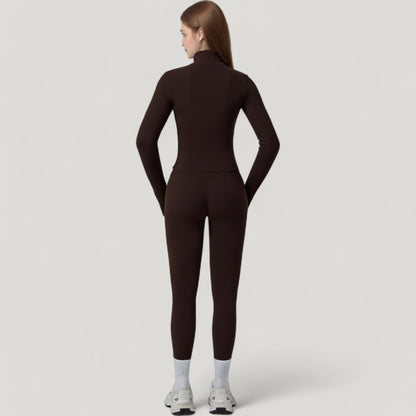 Anna-Kaci Active Women's Fitted Zip-Up Activewear Jacket with High Collar Long Sleeves and Contour Seaming