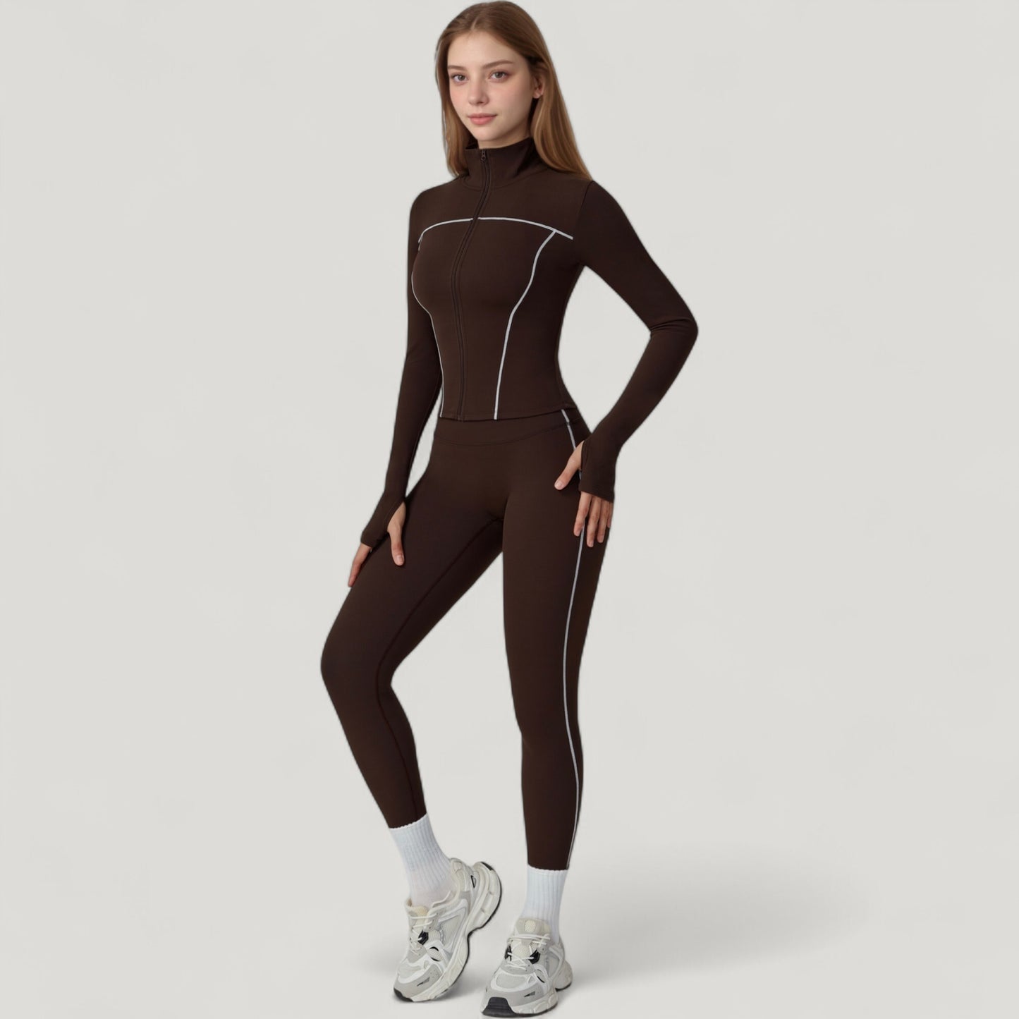 Anna-Kaci Active Women's Fitted Zip-Up Activewear Jacket with High Collar Long Sleeves and Contour Seaming
