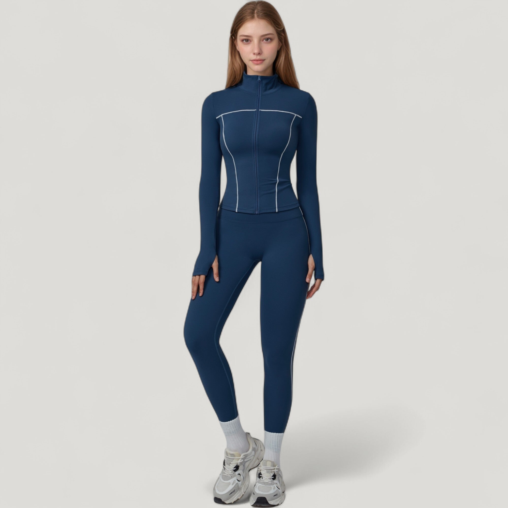 Anna-Kaci Active Women's Fitted Zip-Up Activewear Jacket with High Collar Long Sleeves and Contour Seaming