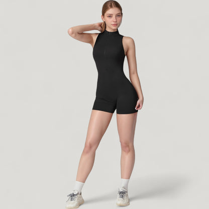 Anna-Kaci Active Women's Sleeveless Zip Front Activewear Romper with Open Back and Contoured Fit