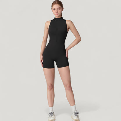 Anna-Kaci Active Women's Sleeveless Zip Front Activewear Romper with Open Back and Contoured Fit