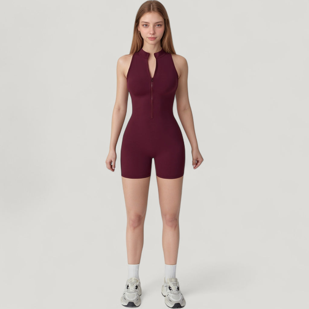 Anna-Kaci Active Women's Sleeveless Zip Front Activewear Romper with Open Back and Contoured Fit