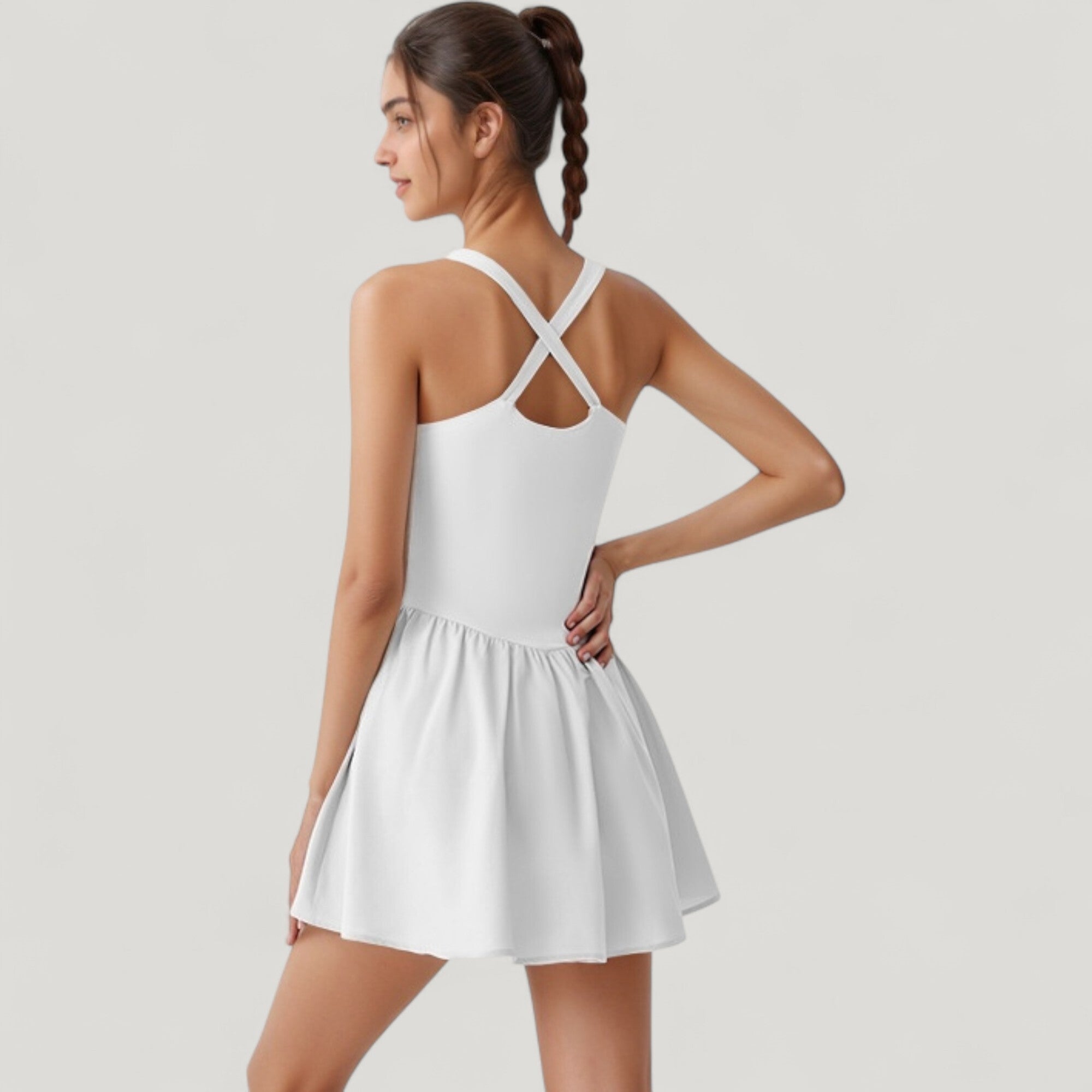 Anna-Kaci Active Women's Sleeveless Active Tennis Dress with Flowy Skirt and Crisscross Back Strap Detail