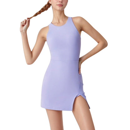 Anna-Kaci Active Women's Sleeveless Activewear Dress with High Neckline and Cross Back Straps