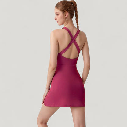 Anna-Kaci Active Women's Sleeveless Activewear Dress with High Neckline and Cross Back Straps