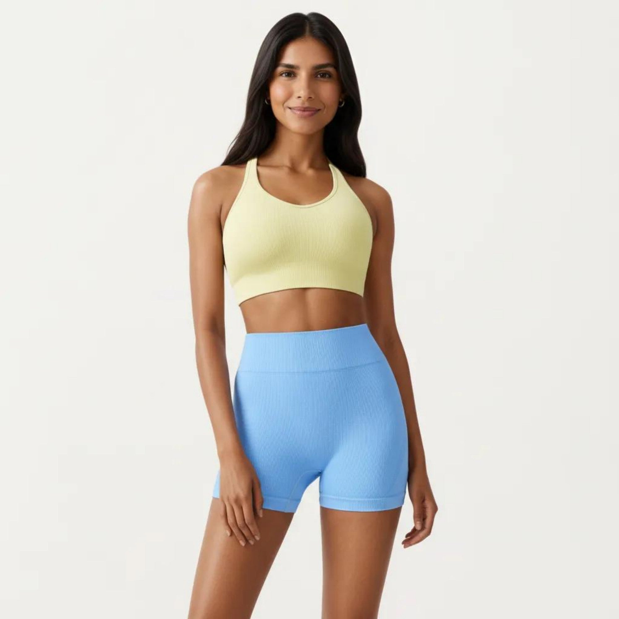 Anna-Kaci Active Women's Ribbed Sports Bra with Scoop Neckline and Stretch Knit Fabric