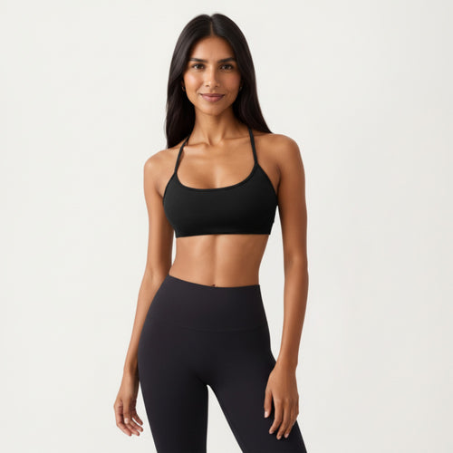 Anna-Kaci Active Women's Strappy Back Sports Bra with Scoop Neckline and Stretch Knit Fabric