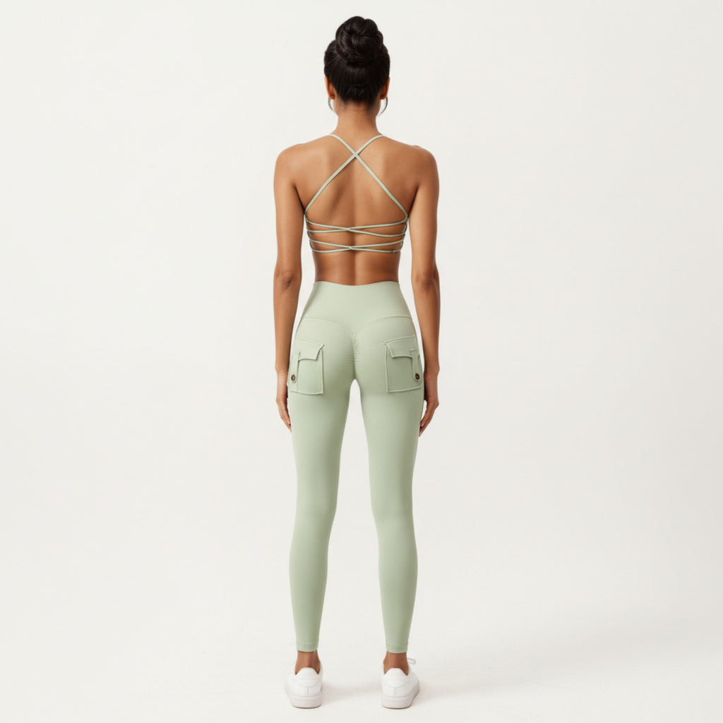 Anna-Kaci Active Women's Strappy Back Sports Bra with Scoop Neckline and Stretch Knit Fabric