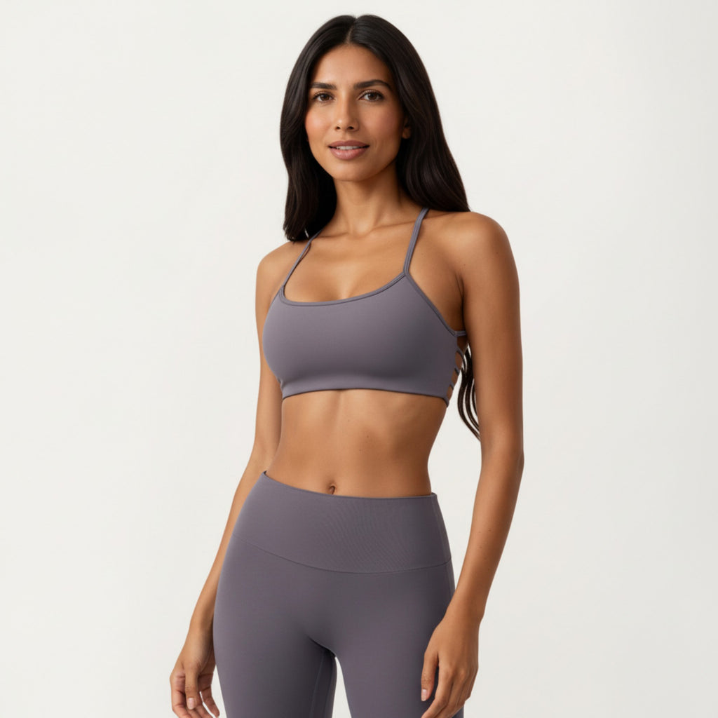 Anna-Kaci Active Women's Strappy Back Sports Bra with Scoop Neckline and Stretch Knit Fabric