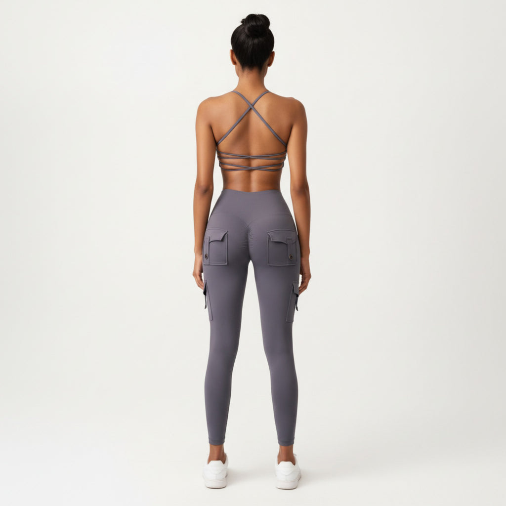 Anna-Kaci Active Women's Strappy Back Sports Bra with Scoop Neckline and Stretch Knit Fabric