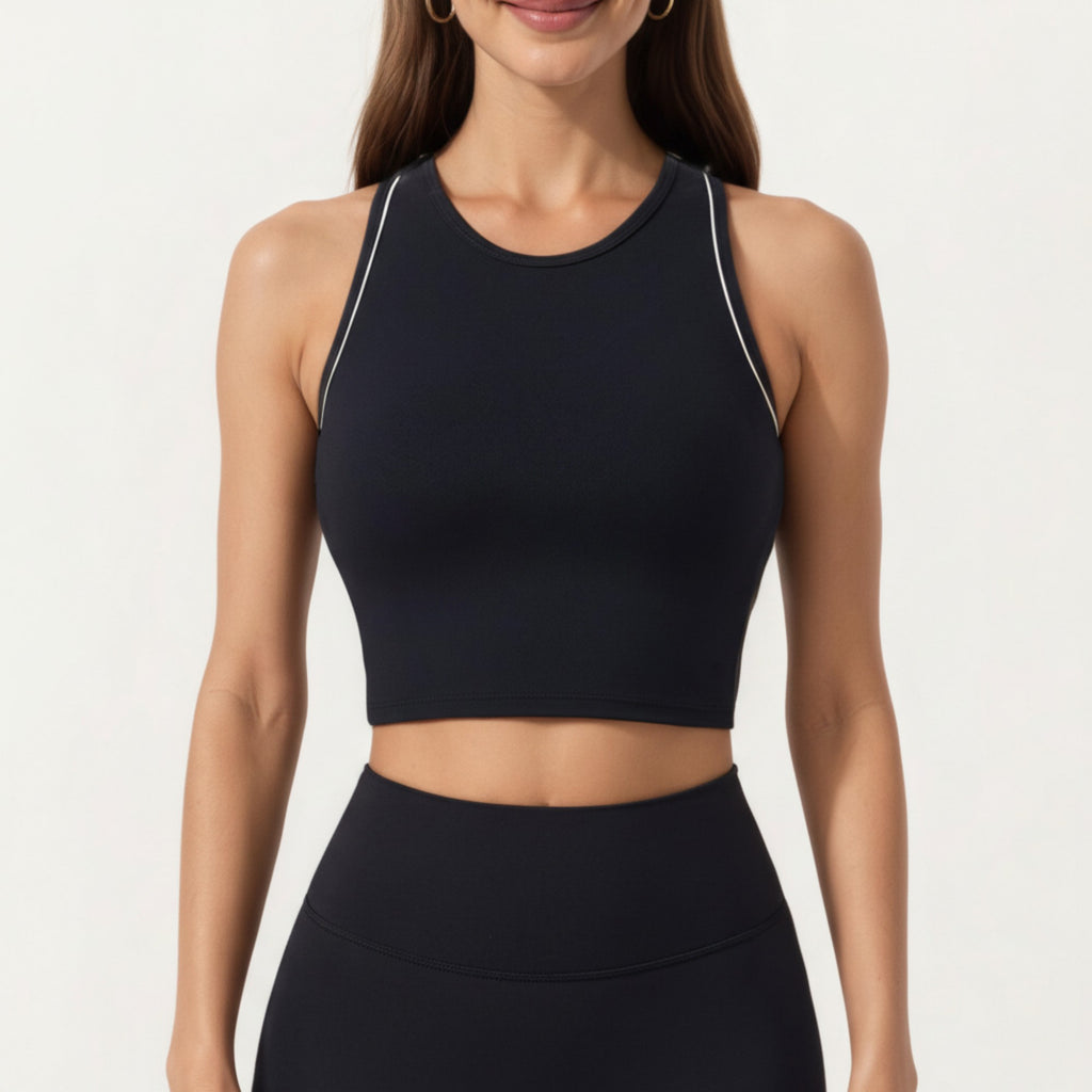 Anna-Kaci Active Women's Sleeveless Cropped Fitted Active Tank Top with Contrast Trim and Smooth Stretch Fabric