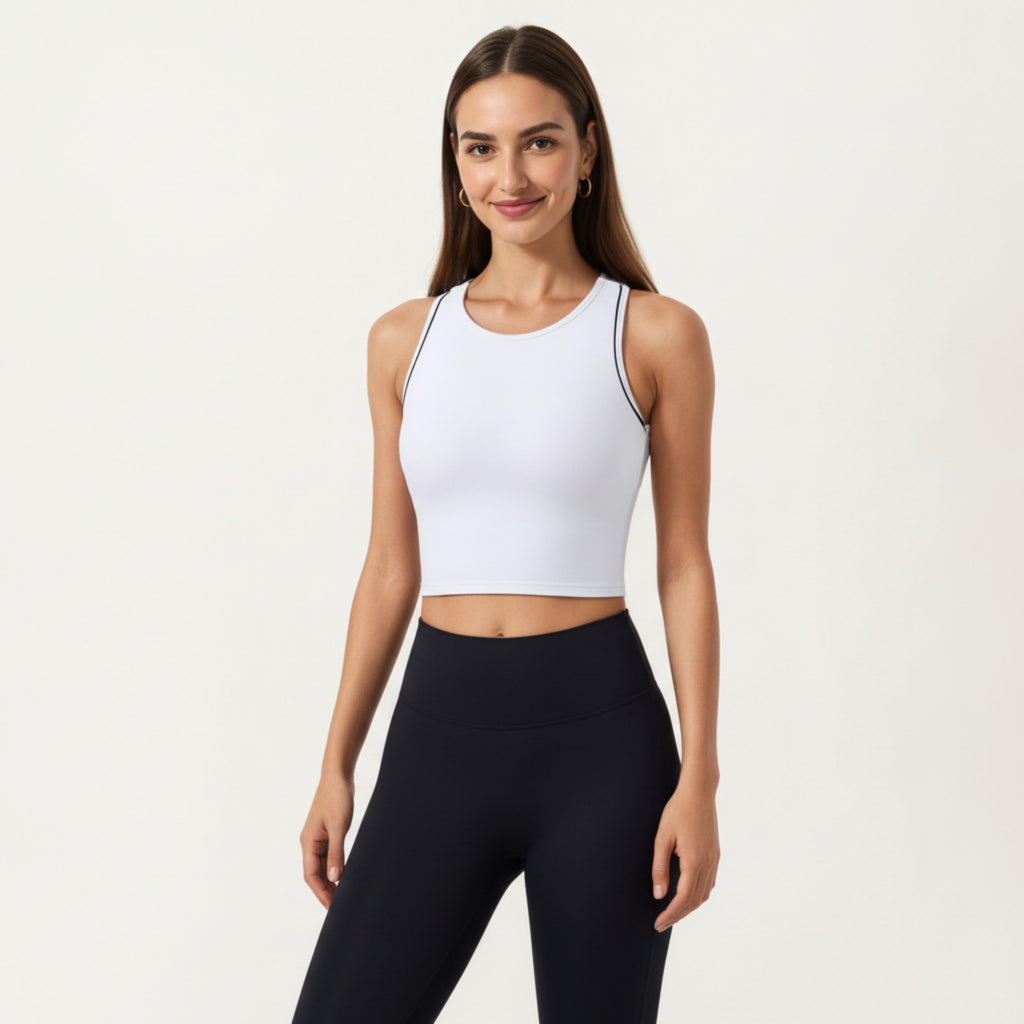 Anna-Kaci Active Women's Sleeveless Cropped Fitted Active Tank Top with Contrast Trim and Smooth Stretch Fabric
