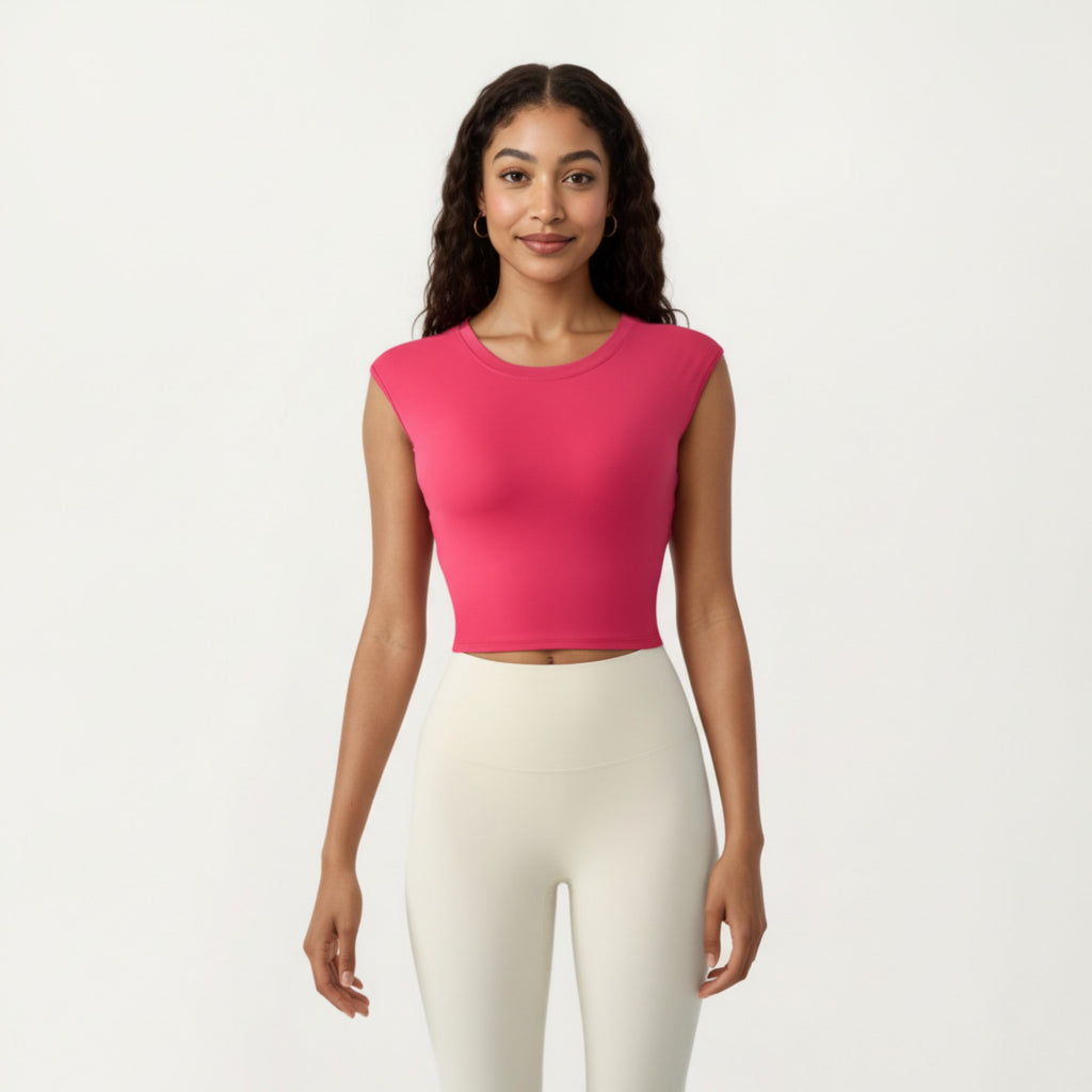 Anna-Kaci Active Women's Sleeveless Cropped Fitted Active Tank Top with Smooth Stretch Fabric and Crew Neckline