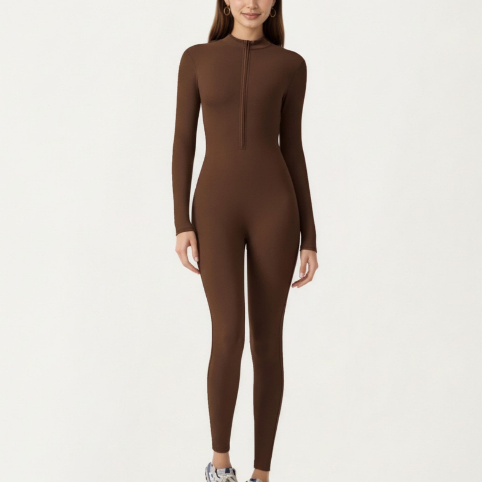 Anna-Kaci Active Women's Long Sleeve Full Length Active Romper with Front Half Zip and Sculpted One-Piece Fit