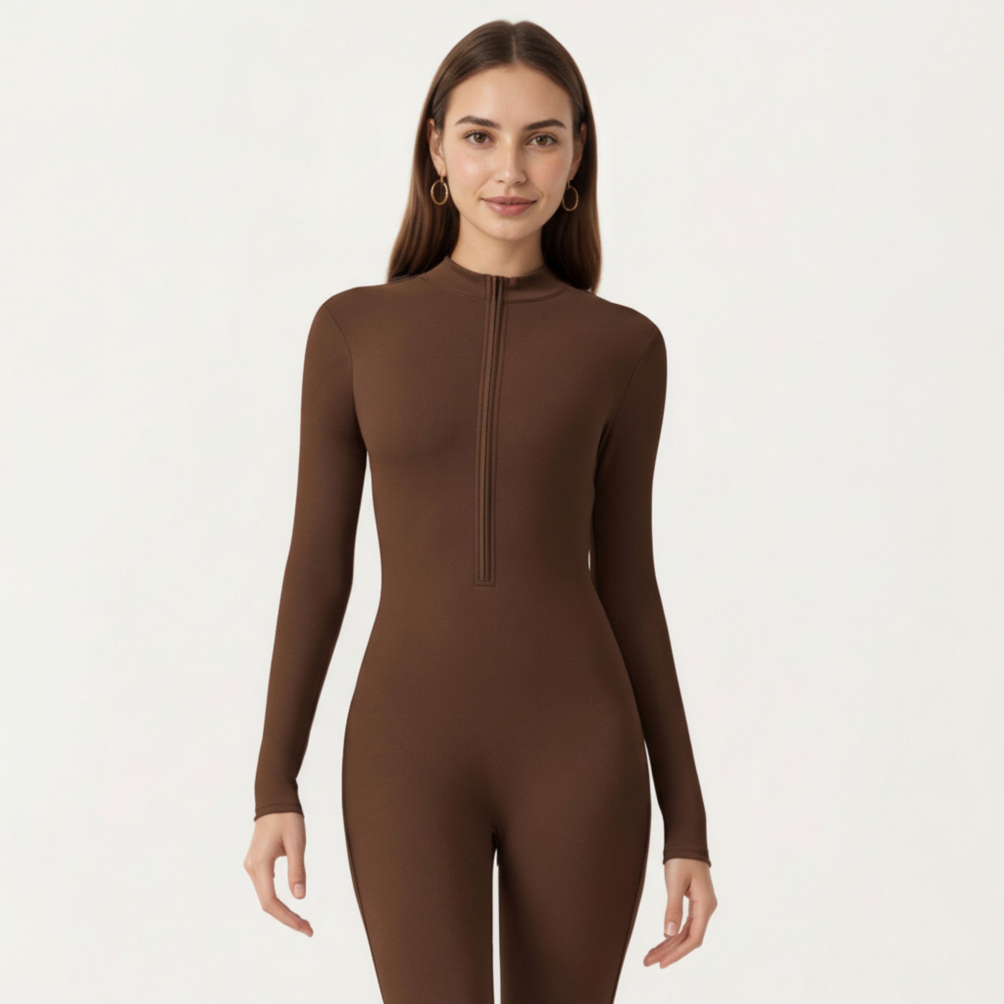 Anna-Kaci Active Women's Long Sleeve Full Length Active Romper with Front Half Zip and Sculpted One-Piece Fit