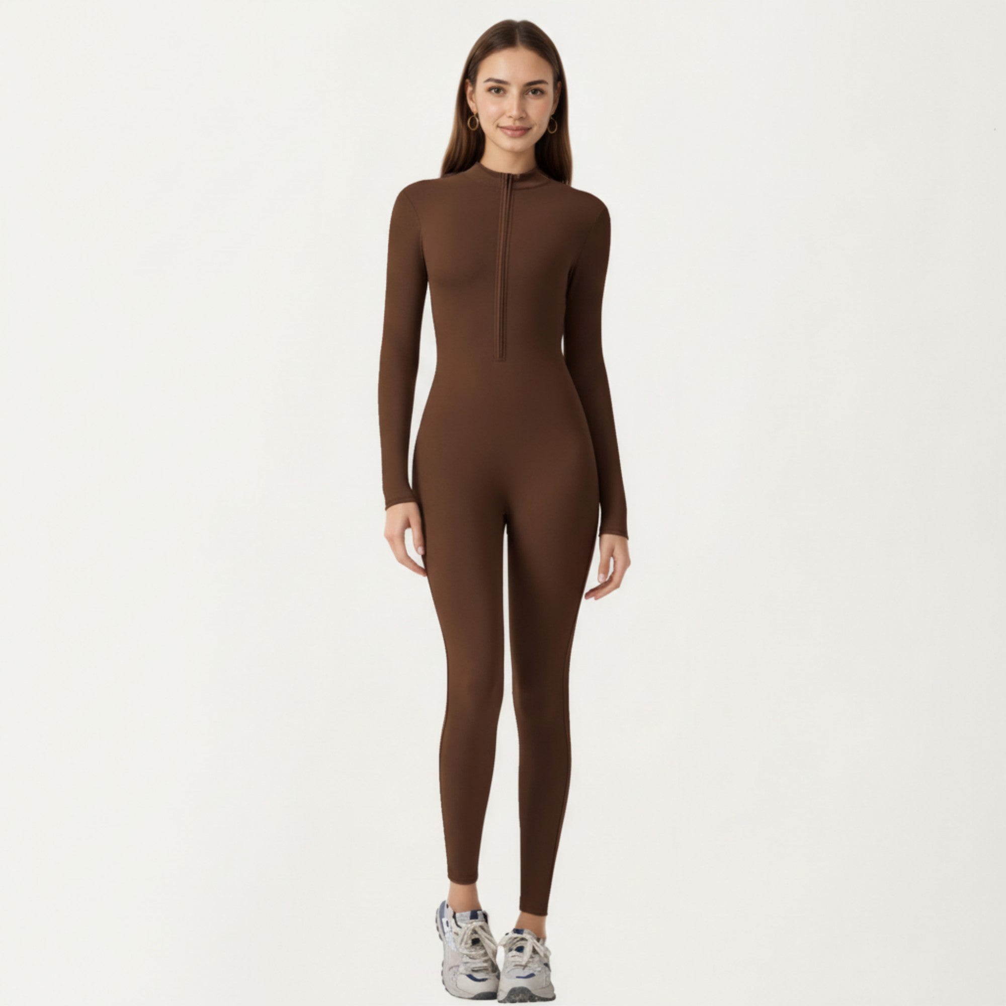 Anna-Kaci Active Women's Long Sleeve Full Length Active Romper with Front Half Zip and Sculpted One-Piece Fit