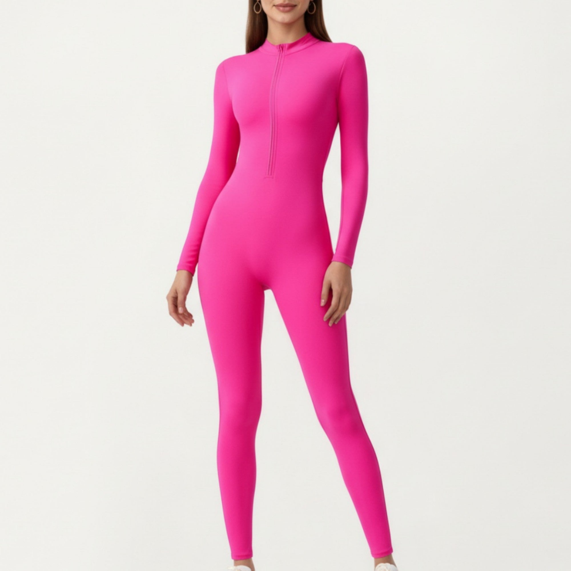 Anna-Kaci Active Women's Long Sleeve Full Length Active Romper with Front Half Zip and Sculpted One-Piece Fit