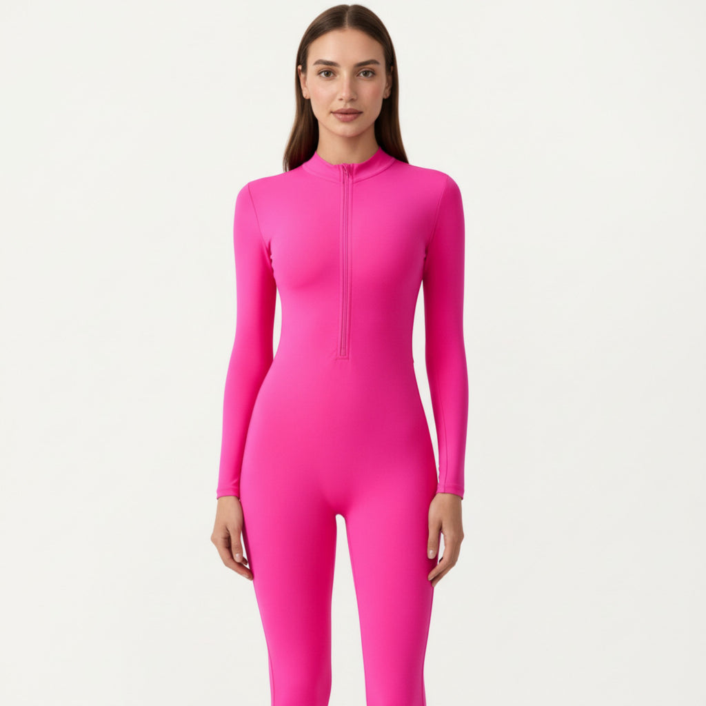 Anna-Kaci Active Women's Long Sleeve Full Length Active Romper with Front Half Zip and Sculpted One-Piece Fit