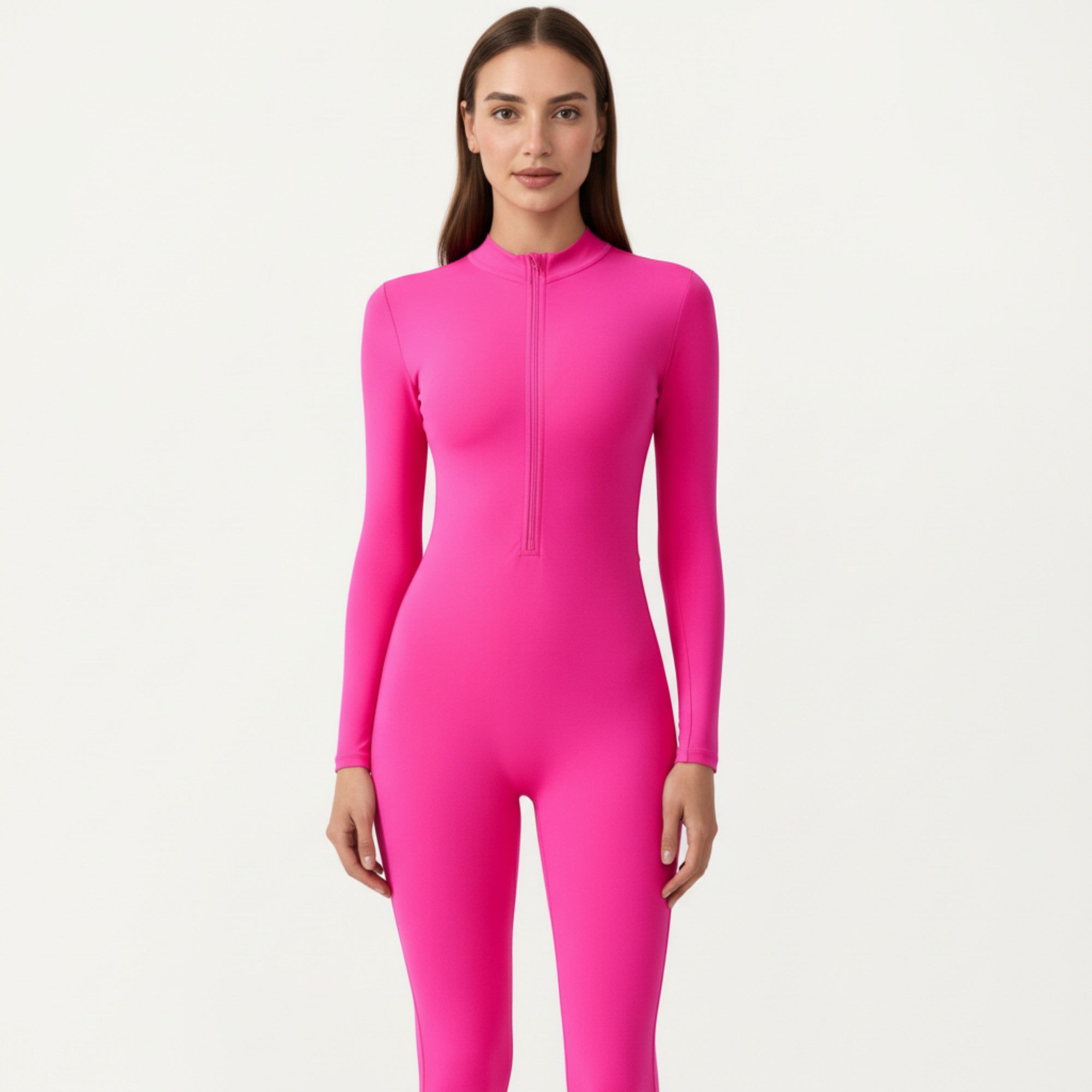 Anna-Kaci Active Women's Long Sleeve Full Length Active Romper with Front Half Zip and Sculpted One-Piece Fit