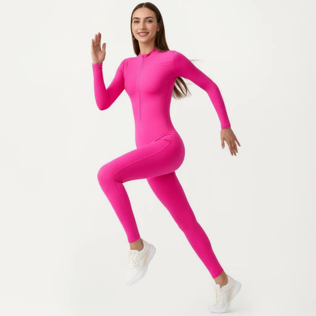 Anna-Kaci Active Women's Long Sleeve Full Length Active Romper with Front Half Zip and Sculpted One-Piece Fit