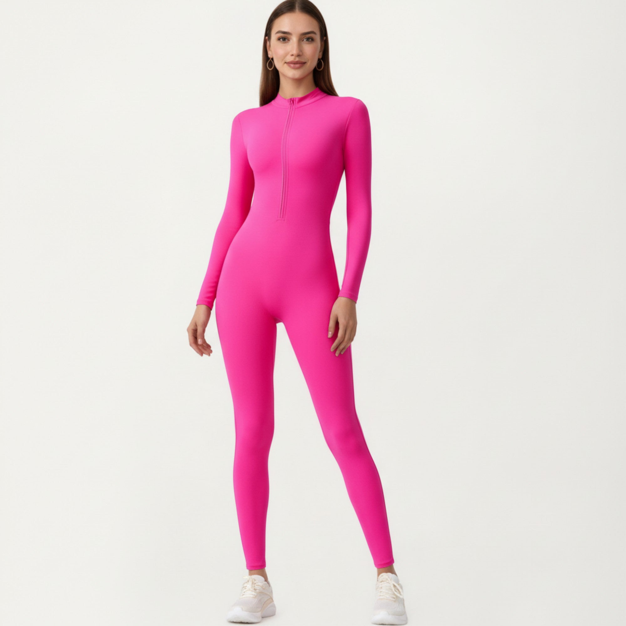 Anna-Kaci Active Women's Long Sleeve Full Length Active Romper with Front Half Zip and Sculpted One-Piece Fit