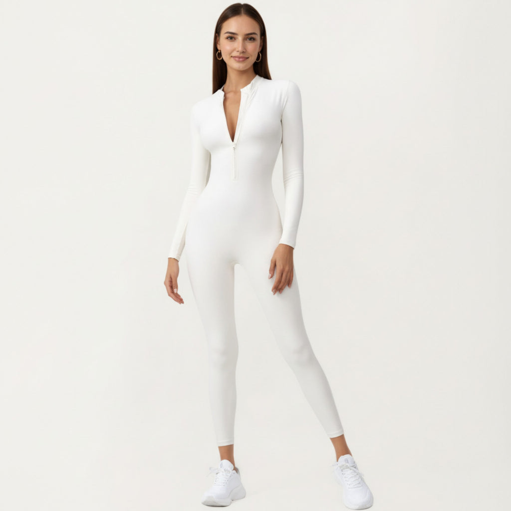 Anna-Kaci Active Women's Long Sleeve Full Length Active Romper with Front Half Zip and Sculpted One-Piece Fit