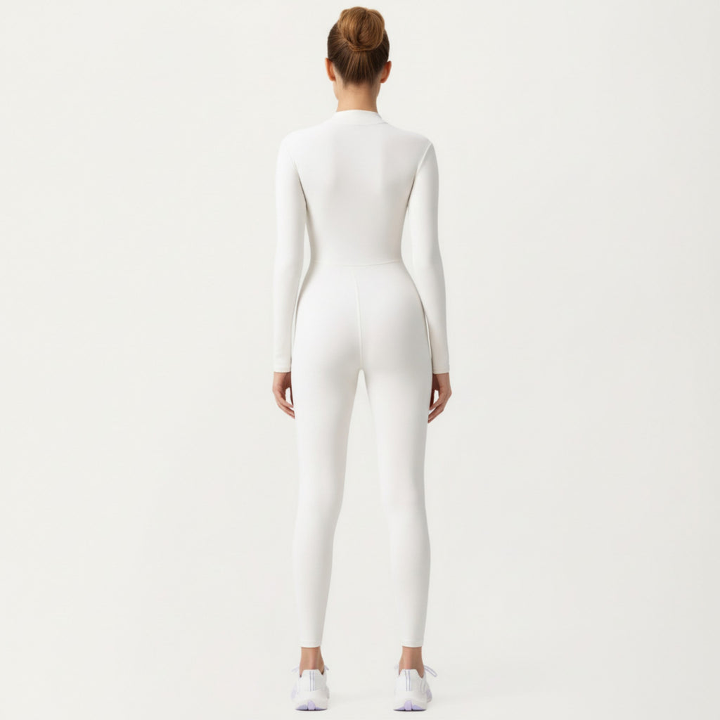 Anna-Kaci Active Women's Long Sleeve Full Length Active Romper with Front Half Zip and Sculpted One-Piece Fit