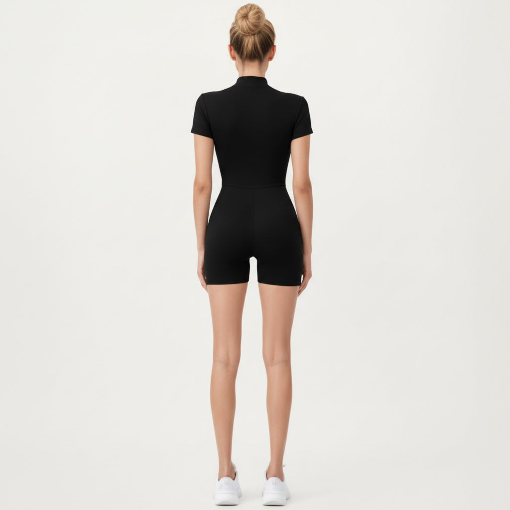 Anna-Kaci Active Women's Short Sleeve Fitted Active Romper with Front Half Zip and Stretch One-Piece Design