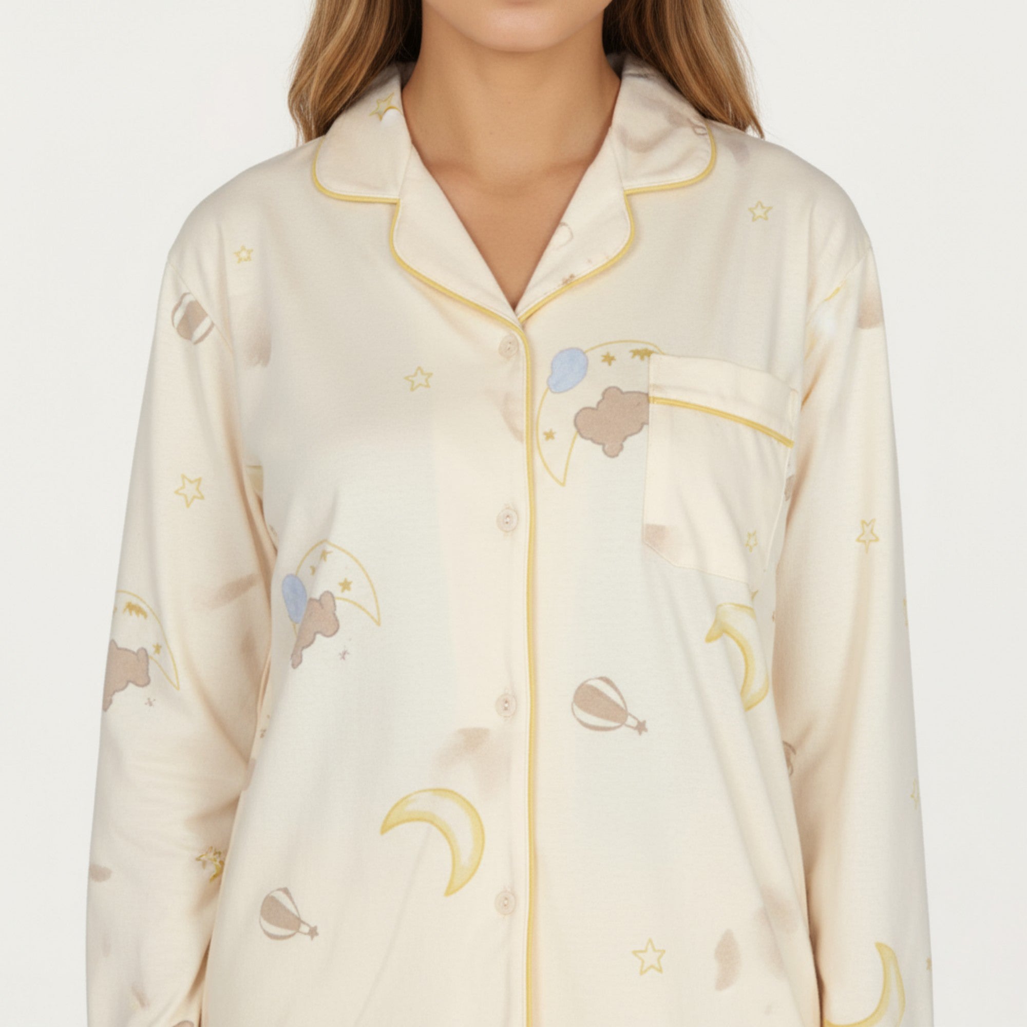 Anna-Kaci Lounge Women's 2-Piece Set Long Sleeve Button Front Top and Relaxed Fit Pants Pajama Set with Moon and Star Print