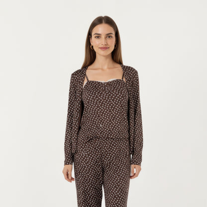 Anna-Kaci Lounge Women's 3-Piece Set Long Sleeve Padded Button Top, Camisole, and Relaxed Fit Pants Pajama Set with Soft Knit Fabric