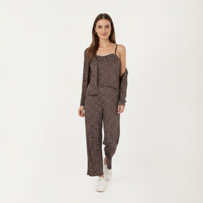 Anna-Kaci Lounge Women's 3-Piece Set Long Sleeve Padded Button Top, Camisole, and Relaxed Fit Pants Pajama Set with Soft Knit Fabric