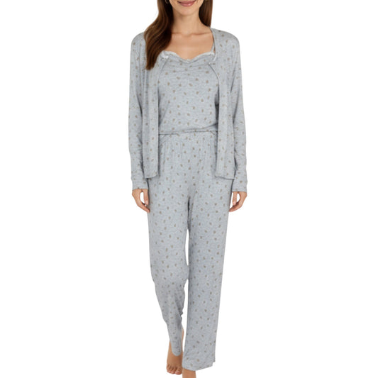 Anna-Kaci Lounge Women's 3-Piece Set Long Sleeve Padded Button Top, Camisole, and Relaxed Fit Pants Pajama Set with Soft Knit Fabric
