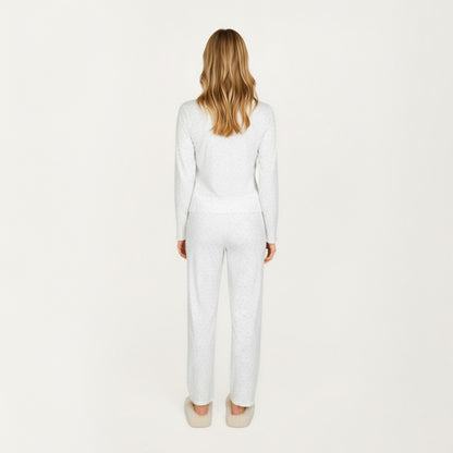 Anna-Kaci Lounge Women's 2-Piece Set Long Sleeve Button Front Top with Built-In Chest Pads and Relaxed Fit Pants Pajama Set in Soft Textured Fabric