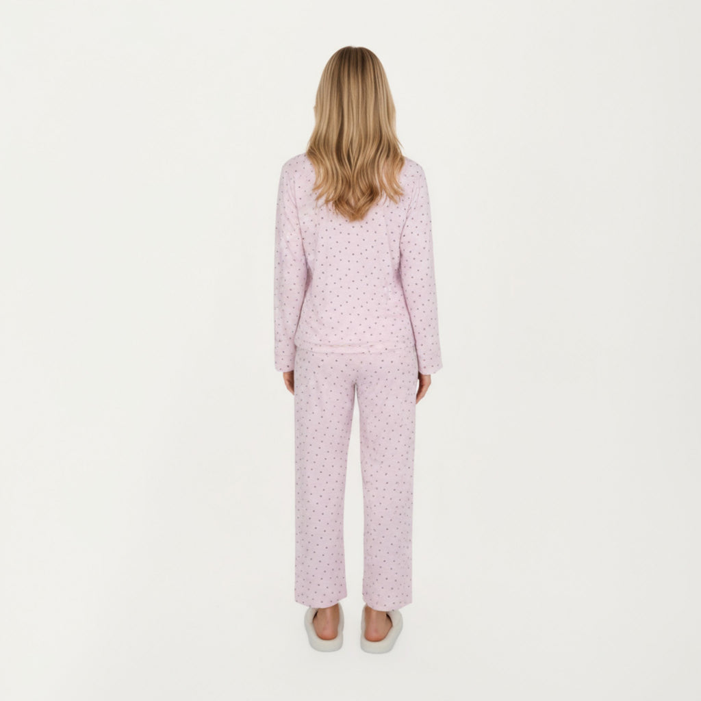 Anna-Kaci Lounge Women's 2-Piece Set Long Sleeve Button Front Top with Built-In Chest Pads and Relaxed Fit Pants Pajama Set in Soft Textured Fabric