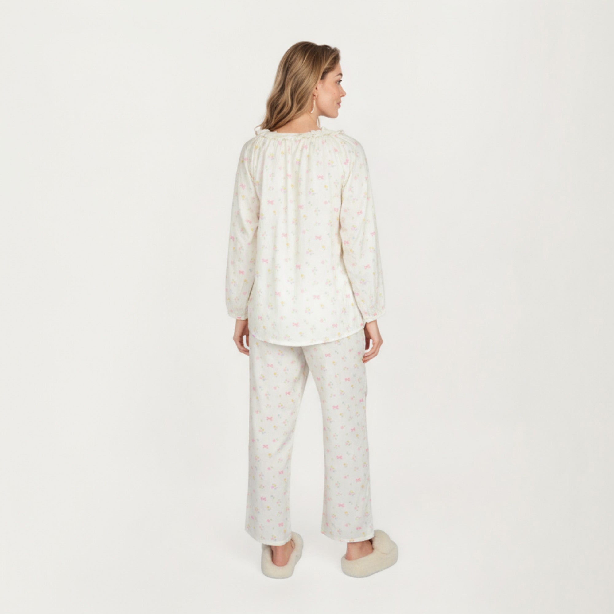 Anna-Kaci Lounge Women's 2-Piece Set Long Sleeve Button Front Top with Built-In Chest Pads and Relaxed Fit Pants Pajama Set with Floral Print