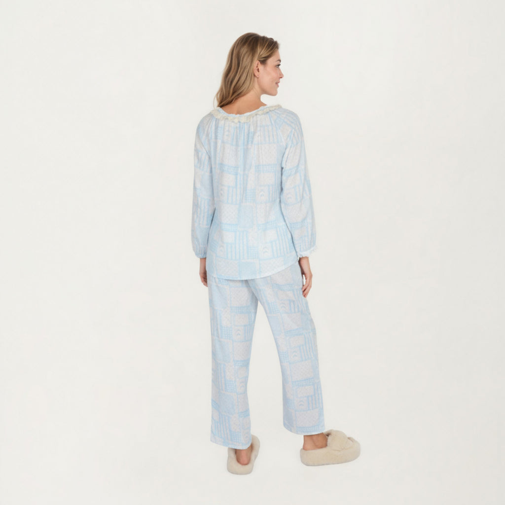 Anna-Kaci Lounge Women's 2-Piece Set Long Sleeve Button Front Top with Built-In Chest Pads and Relaxed Fit Pants Pajama Set with Floral Print