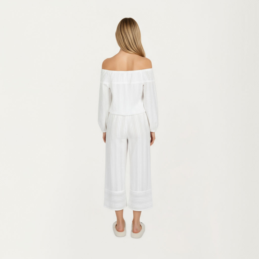 Anna-Kaci Lounge Women's 2-Piece Set Long Sleeve Gathered Neckline Top and Relaxed Fit Pants Pajama Set in Lightweight Fabric