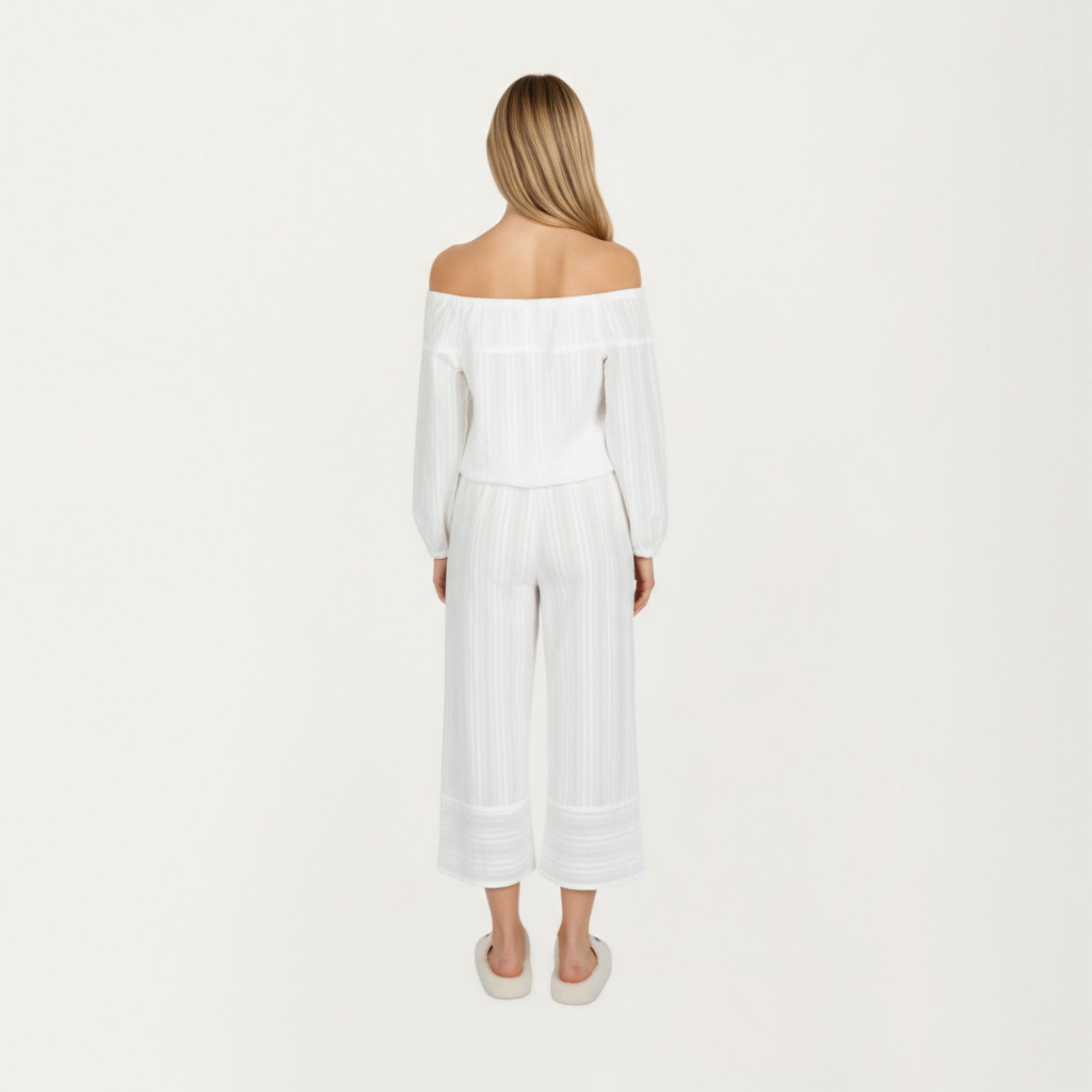 Anna-Kaci Lounge Women's 2-Piece Set Long Sleeve Gathered Neckline Top and Relaxed Fit Pants Pajama Set in Lightweight Fabric