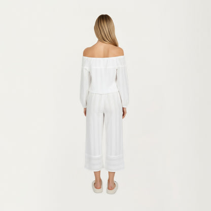 Anna-Kaci Lounge Women's 2-Piece Set Long Sleeve Gathered Neckline Top and Relaxed Fit Pants Pajama Set in Lightweight Fabric