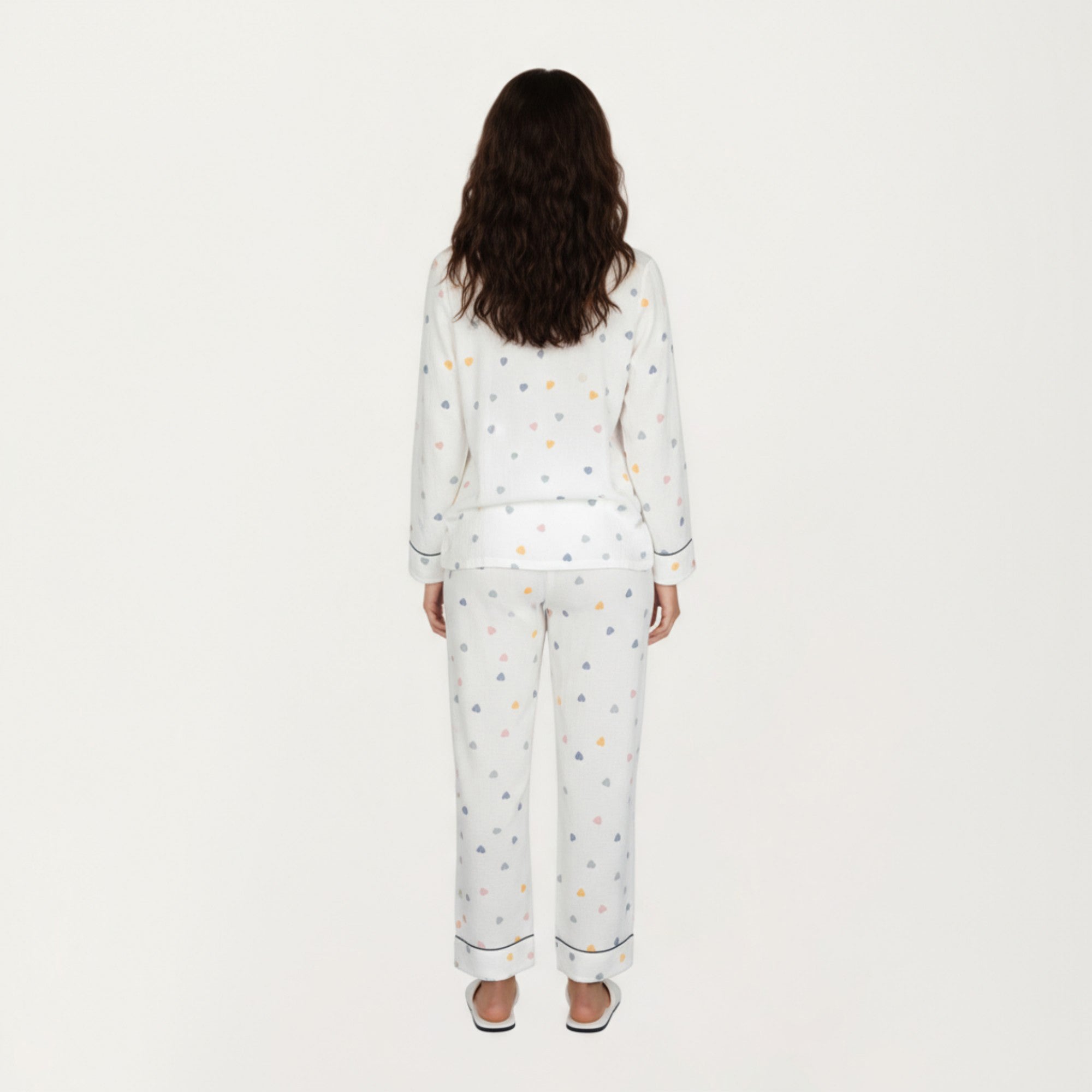 Anna-Kaci Lounge Women's 2-Piece Set Long Sleeve Button Front Top and Relaxed Fit Pants Pajama Set with Heart Print