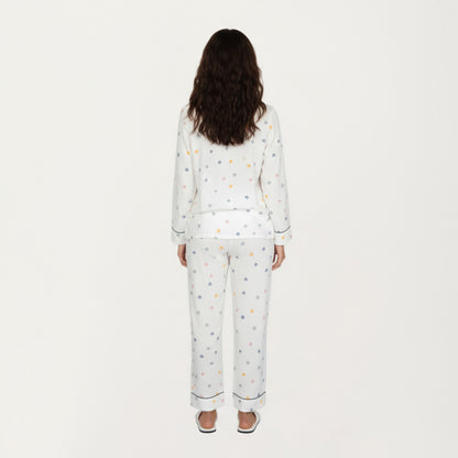 Anna-Kaci Lounge Women's 2-Piece Set Long Sleeve Button Front Top and Relaxed Fit Pants Pajama Set with Heart Print