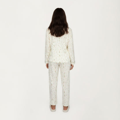 Anna-Kaci Lounge Women's 2-Piece Set Long Sleeve Button Front Top and Relaxed Fit Pants Pajama Set with Tulip Print