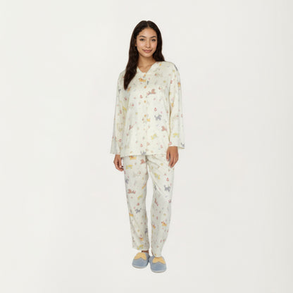 Anna-Kaci Lounge Women's 2-Piece Set Dog Print Button-Up Long Sleeve Pajama Top and Matching Pants