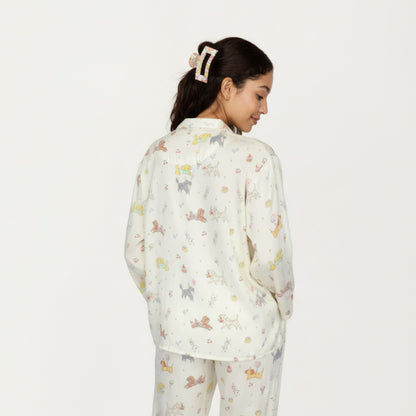 Anna-Kaci Lounge Women's 2-Piece Set Dog Print Button-Up Long Sleeve Pajama Top and Matching Pants