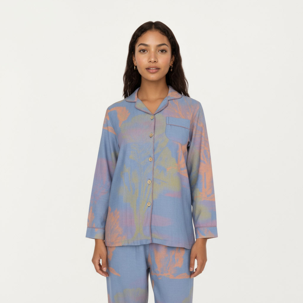 Anna-Kaci Lounge Women's 2-Piece Set Long Sleeve Button Front Top and Relaxed Fit Pants Pajama Set with Abstract Print