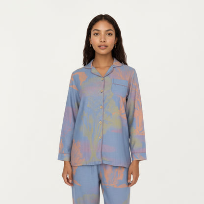 Anna-Kaci Lounge Women's 2-Piece Set Long Sleeve Button Front Top and Relaxed Fit Pants Pajama Set with Abstract Print