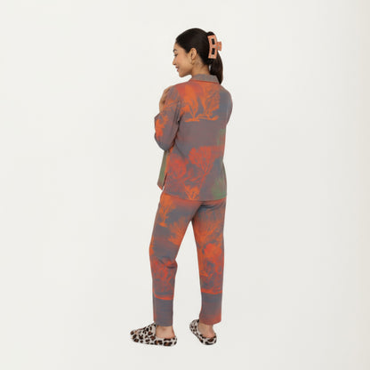 Anna-Kaci Lounge Women's 2-Piece Set Long Sleeve Button Front Top and Relaxed Fit Pants Pajama Set with Abstract Print