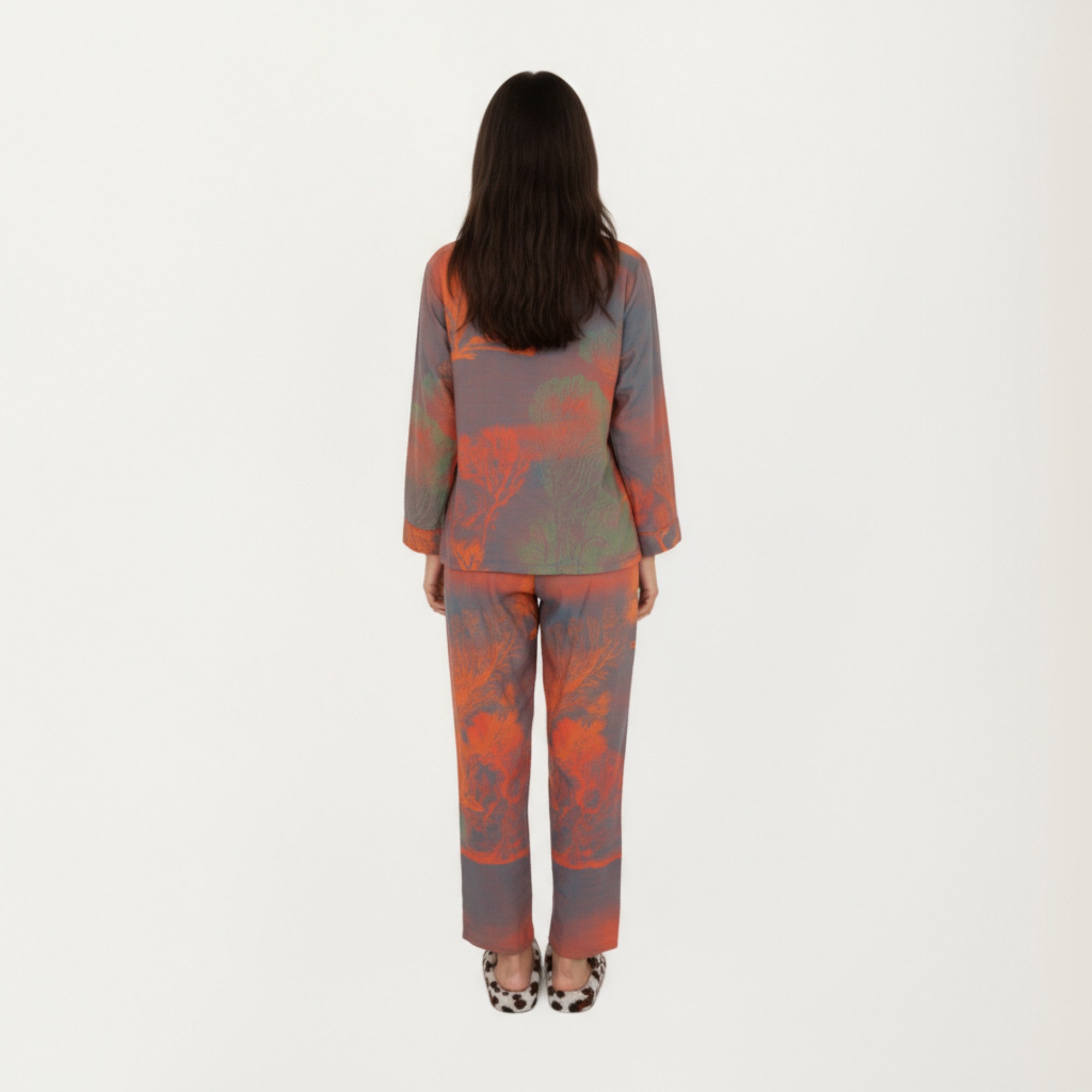Anna-Kaci Lounge Women's 2-Piece Set Long Sleeve Button Front Top and Relaxed Fit Pants Pajama Set with Abstract Print